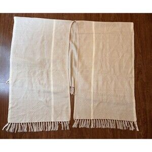 The Three Weavers Wool Beige Handwoven Oversized Scarf Shawl Wrap Fringe Katja